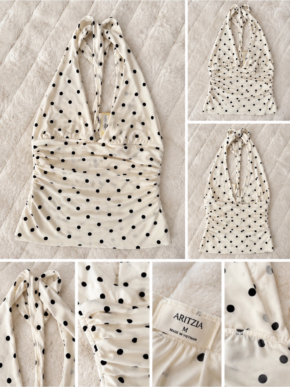 Aritzia Cream Halter Camisole with Black Polka Dots - Picture 1 of 1